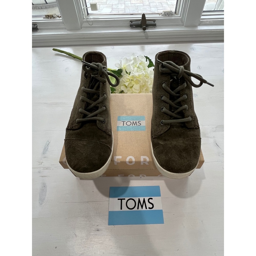 TOMS‎ Women's Suede High Top Paseo Lace Up Sneakers Olive Green Size 6.5